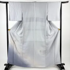 付下げ 身丈164cm 裄丈63cm S 袷 華文 雲文 刺繍 ぼかし 青灰色 正絹 秀品 一つ紋 【中古】