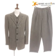 ■ ジャンニヴェルサーチ ダブルスーツ スリーピース セットアップ トップス ボトムス 織柄 裾ダブル メンズ 48 ダークグレー ハンガー付