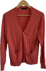 B049 【美品】DAKSダックス　長袖カーディガンアウター　レッド　メンズ　Mサイズ