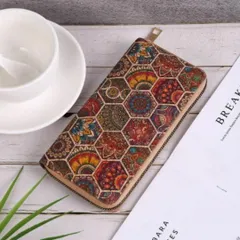 木目調幾何学ラウンドファスナー長財布（G）ウォレットサイフカードケースカード入れ