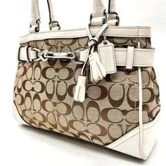?美品? COACH コーチ トートバッグ シグネチャー キャンバス レザー ベージュ 肌色 ホワイト 白 チャーム付き ユニセックス 男女兼用 メンズ レディース