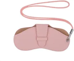 CARRY ALL BEFORE ONE メガネケース ネックストラップ付き 眼鏡ケース 薄型 スリム ソフト PUレザー 軽量 コンパクト 収納 持ち運び 携帯用 ストラップホール( ピンク,  タイプA)