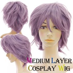 ミディアムレイヤーウィッグ メヌエットパープル (コスプレウィッグ ショート 男装 紫)