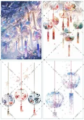 B-43 夏 風鈴  背景紙 素材 コラージュ collage シート sheet achashop