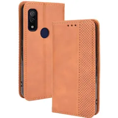 arrows We ケース 手帳 F-51B FCG01 アローズwe チェック柄 合革 レトロ 手帳 ケース 【Color】 キャメルのサムネイル