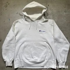 90's Champion スウェットパーカー 前V スクリプトロゴ ホワイト LARGE USA製