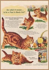 PUSS'n BOOTS キャットフード イラスト レトロミニポスター B5サイズ 複製広告 ◆ ブスンブーツ 長靴をはいた猫 ネコ ねこ USAD5-494