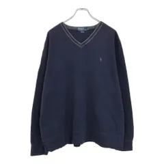 Polo by Ralph Lauren ポロ ラルフローレン Vネック コットン ニット セーター ネイビー(メンズ XL)中古 古着 U8162