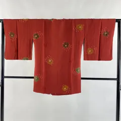 【美品】 道行 身丈83cm 裄丈63cm S 和装コート 角衿 草花 金彩 刺繍 えんじ色 正絹 秀品 【中古】