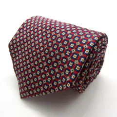 ラルフローレン ブランド ネクタイ 総柄 小紋柄 スクエア柄 格子柄 シルク アメリカ製 PO メンズ レッド RALPH LAUREN 【中古】