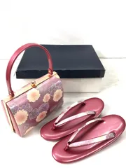 【美品】草履 バッグ セット ／ Zori Sandals & Handbag Set ローズピンク×ラベンダー 桜柄 フォーマル 成人式・卒業式・結婚式に◎ 和装小物