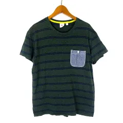 ユニクロ UNIQLO マイケルバスティアン Michael Bastian コラボ Tシャツ ポケットT ボーダー クルーネック 半袖 M 緑 ダークグリーン 紺 ネイビー青 ブルー