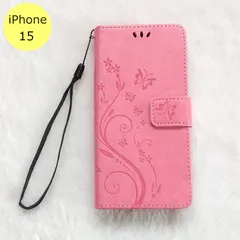 iPhoneケース 蝶 手帳型 iPhone 15 ピンク スマホ アイフォン ケース
