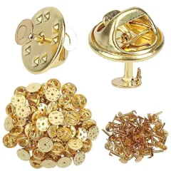 ピンバッジのピンバッチ バタフライ型留め具 50セット ピンバッジ 留め具 蝶タック バタフライクラッチ ピンズ ラペルピン タックピン ピンバッジ 金具 パーツ 蝶タック金具 バタフライ型留め具と土台の広い針 服飾小物のDIY ブートニアのDIY ハンドメイ