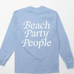 ロンT ロングスリーブ　beach ビーチ　ユニセックス　ライトブルー×ホワイト