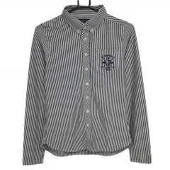 【超美品】キャロウェイ 長袖シャツ 白×黒 ストライプ 胸ポケット ロゴ刺しゅう レディース L ゴルフウェア Callaway