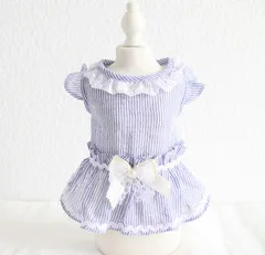 ワンコの夏服　ストライプワンピース