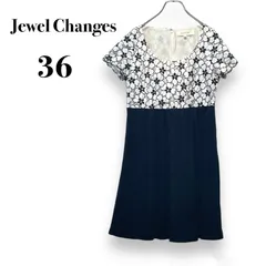 【古着】　Jewel Changes　ワンピース　サイズ36　日本製　バイカラー 2トーン　花柄　レース　レディース