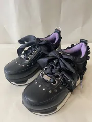 ☆新品未使用☆ 22.5cm ヨースケ YOSUKE 厚底スニーカー ブラック 厚底シューズ 黒　リボン 約6cm厚底シューズ　MY0305