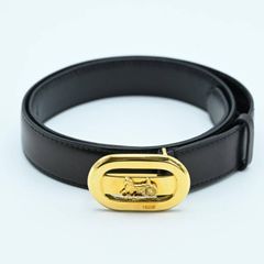 S06-k096 CELINE セリーヌ 馬車金具 レディース レザーベルト 65 ブラック/ゴールド