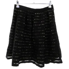 アプワイザーリッシェ Apuweiser-riche スカート フレア ミニ 薄手 レース ボーダー 2 黒 ブラック ボトムス /T2