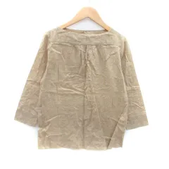 パドカレ pas de calais ブラウス カットソー ボートネック 七分袖 総柄 38 M 茶色 ブラウン グレー /HO52のサムネイル