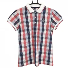 ジャックバニー 半袖ポロシャツ レッド×ネイビー×白 チェック スクエアドット レディース 1(M) ゴルフウェア Jack Bunny
