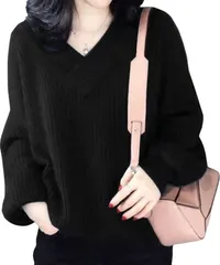 NEIMAN BY(ニーマンバイ) やわらか Vネック ニット セーター シンプル 無地 レディース( ブラック,  M)