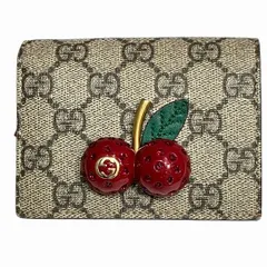 グッチ　GUCCI　GGスプリーム　476050　チェリー　コンパクト財布　2つ折り財布　レディース