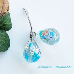 ドロップ＊琉球ガラス＊雪の結晶ピアス(ライトブルー)