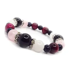 【理想の恋愛像を実現】天然石 オニキス×ピンクタイガーアイ キッズサイズ ブレス [10mm]