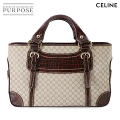 セリーヌ CELINE マカダム ブギーバッグ ハンド バッグ キャンバス レザー ベージュ ブラウン ヴィンテージ 90292620