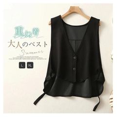ジレ ベスト レディース ベスト 未使用 前開き ジレ 春 夏 トップス 無地 大きいサイズ ノースリーブ 羽織り ジレベスト おしゃれ 夏ベスト サマーベスト ゆったり Vネック ナチュラル 着?せ 春 夏 秋 通勤 カジュアル ブラ min#