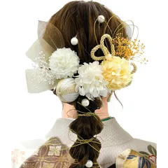 [JZOON] 成人式 髪飾り ドライフラワー 【8色展開 】 卒業式 振袖 着物 袴 和装 花 紐 結婚式 ゴールド 赤 白 金箔 葉 シャンパン A1577