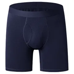 メンズ ボクサーパンツ 3分丈 ロング丈 インナー 前開き 綿95％ コットン ベーシック 伸縮性 通気性 ストレッチ 無地 シンプル 快適 下着 黒 ms-024