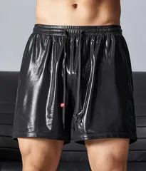 メンズ ショートパンツ ハーフパンツ ブラック 黒 光沢 スポーツウェア