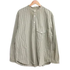 エンズアンドミーンズ ENDS and MEANS 近年モデル Band Collar P/O Shirt バンドカラー プルオーバーシャツ リネン混 長袖 ストライプ グレー系 L
