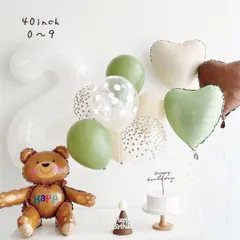 人気 ♡ くすみ オリーブグリンカラー お誕生日飾り風船セット　女の子　男の子　１歳　２歳　３歳　4歳　５歳　６歳　７歳　8歳　９歳