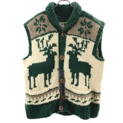 90'sビンテージ古着！カナダ製 カウチンベスト 鹿 トナカイ 肉厚ハンド