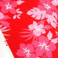 約110×40㎝・約110×22㎝　2枚セット　ハワイアン ハイビスカスプリント バチスト T/C ブロード 綿ポリ ST6331-1C レッド 生地 布地 布 ハンドメイド