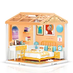 新品　プラスチック ドールハウス 家具セット DIYミニチュアハウスキット おもちゃ フィギュア 人形用ハウス ライト機能搭載 防塵カバーと屋根付き 小さな家 3Dパズル Hallisun プレゼント クラフト組立おもちゃ 子供8歳+ 大人向き (ベッドルーム