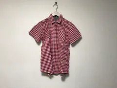 美品本物シップスSHIPSコットンガーゼチェック柄半袖シャツメンズサーフアメカジミリタリーストリートスケーターワークビジネススーツモードゴルフドレスM赤レッド
