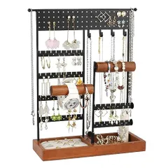 ブラック Iptienda アクセサリースタンド 大容量 ネックレススタンド 人気 ピアススタンド ピアス置き おしゃれ ジュエリー収納 プレゼント 女性 人気 腕時計 指輪 ネックレス イヤリング スタンド(ブラック)