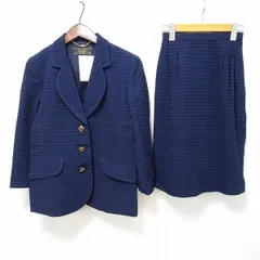 #anc レリアン Leilian スカートスーツ ツーピース セットアップ 7 紺 シルク混 イタリア製生地 レディース [888227]