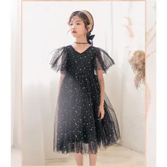 ドレス 子供 発表会 ピアノ フォーマル キッズ ふわふわ チュールワンピース 子供ドレス ふんわり感 星柄 半袖 ロングワンピース 女の子 フレアワンピース キラキラ 膝丈 ジュニア 結婚式 プリンセス お姫様 姫系 子供服 夏ワンピ baobaowo01