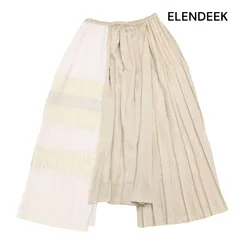 ELENDEEK エレンディーク♪ 春夏 ボーダー プリーツ ミックス ロング スカート Sz.2　レディースのサムネイル