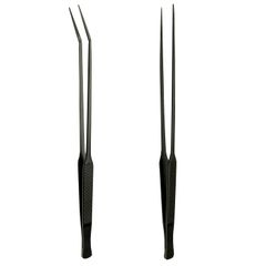 ★即日発送★UTK Usagi To Kame ピンセット ロング 2点セット【アクアリスト 監修】 長さ 25cm 先端1mm 極細 ブラック ストレート カーブ 水槽 水草 トリミング