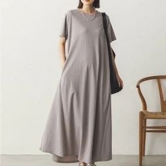 接触冷感レーヨンナイロンラインフレアワンピース  6color