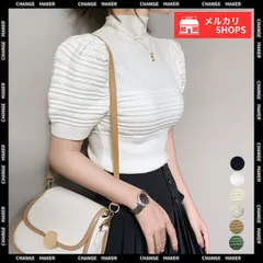 サマーニット レディース トップス 薄手 半袖 パフスリーブ ハイネック ニット 無地 春秋夏 フェミニン ニットソー セクシー きれいめ フィット感 ボリュームスリーブ リブニット 着やせ 大人カジュアル 上品 腕のラインをカバー 89DWEI-004