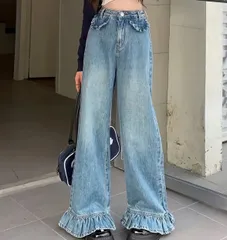 周りと差がつく！フリルワイドデニムパンツ